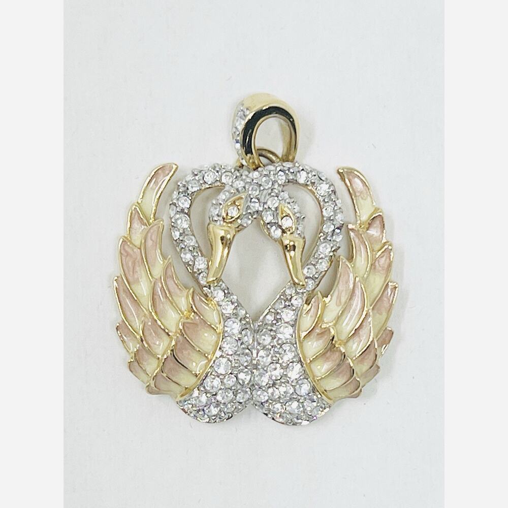 Nolan Miller Glamour Collection Double Swan Enamel & Swarovski Charm